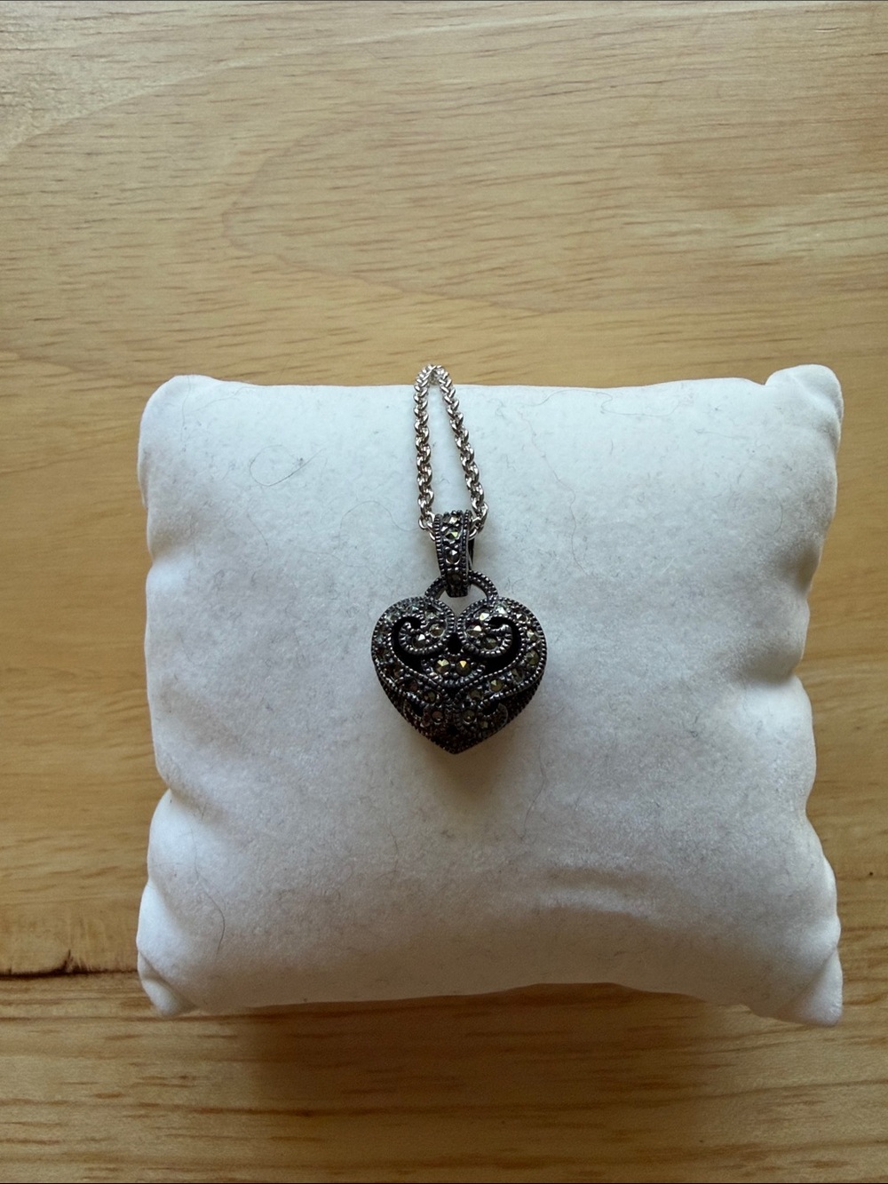 Judith Jack Heart-Shaped Marcasite Pendant Necklace - Silver Tone